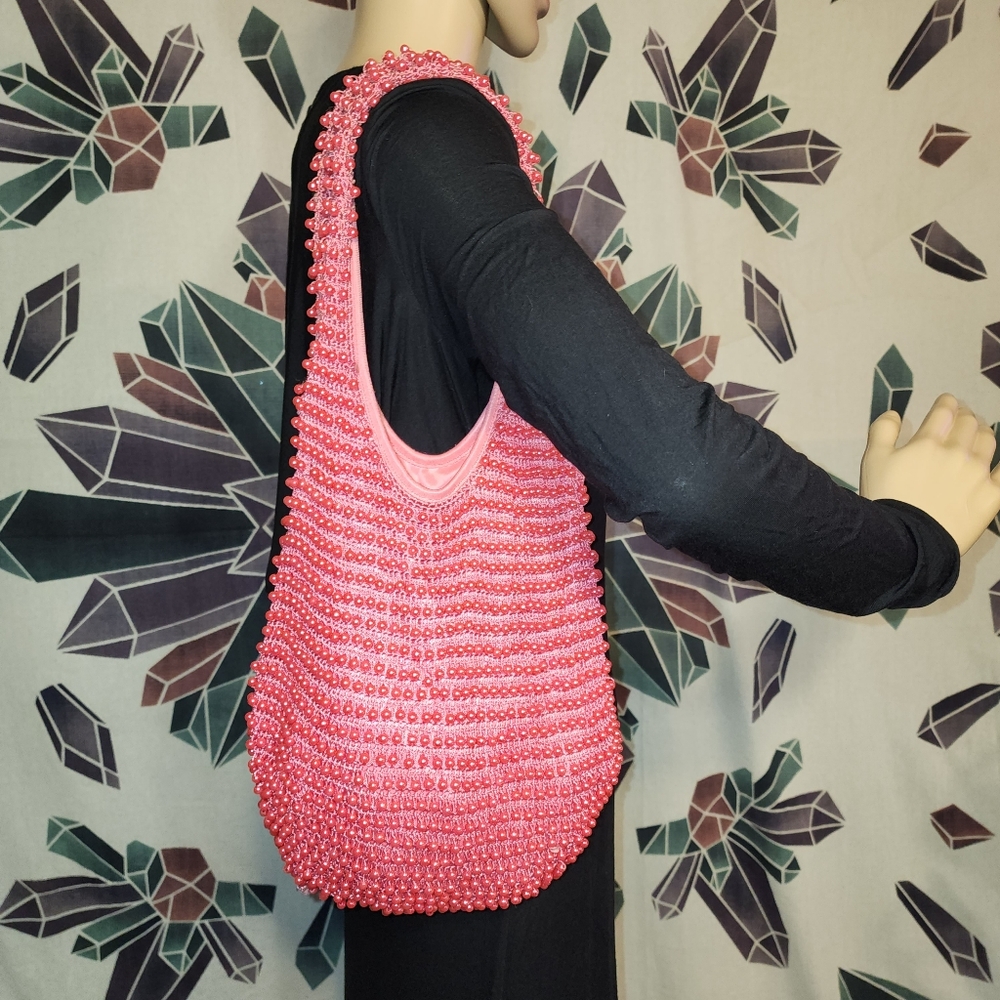 Far Nine vintage y2k 00's beaded boho slouchy bag in pearly pink